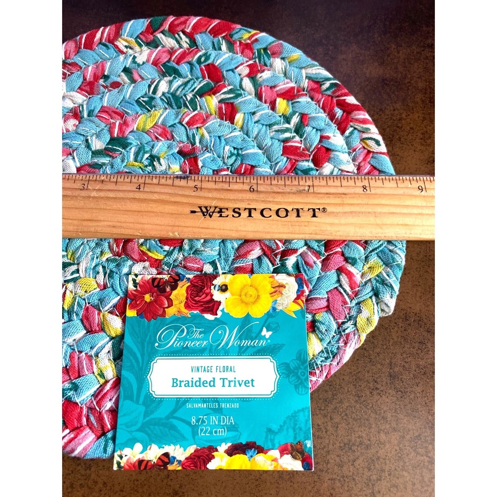 Pioneer Woman Trivet Vintage Floral set of (2) Braided 8.75" Diameter Cotton NEW - Picture 5 of 5